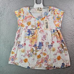 NEW Savanna Jane Top Blouse Women Small Floral Paisley‎ Print Embroidered White